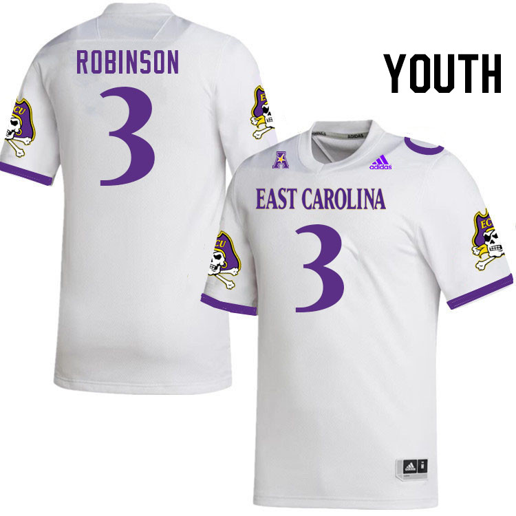 Youth #3 Kelan Robinson ECU Pirates College Football Jerseys Stitched Sale-White